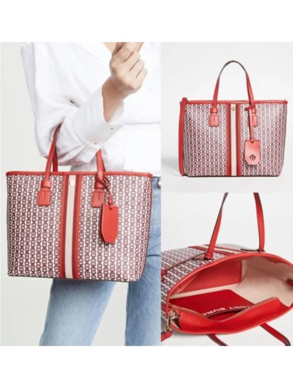 NEW Tory Burch Gemini Link Canvas Tote in Liberty Red